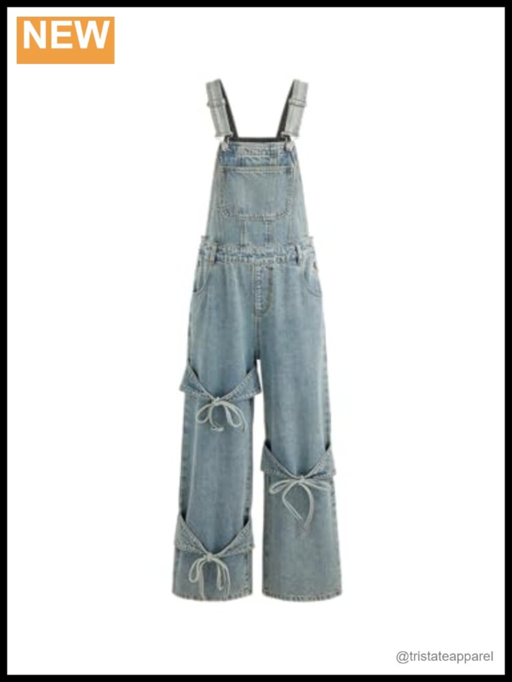 Womens Overalls Denim Bow Knot Wide Leg Jumpsuit with Pockets